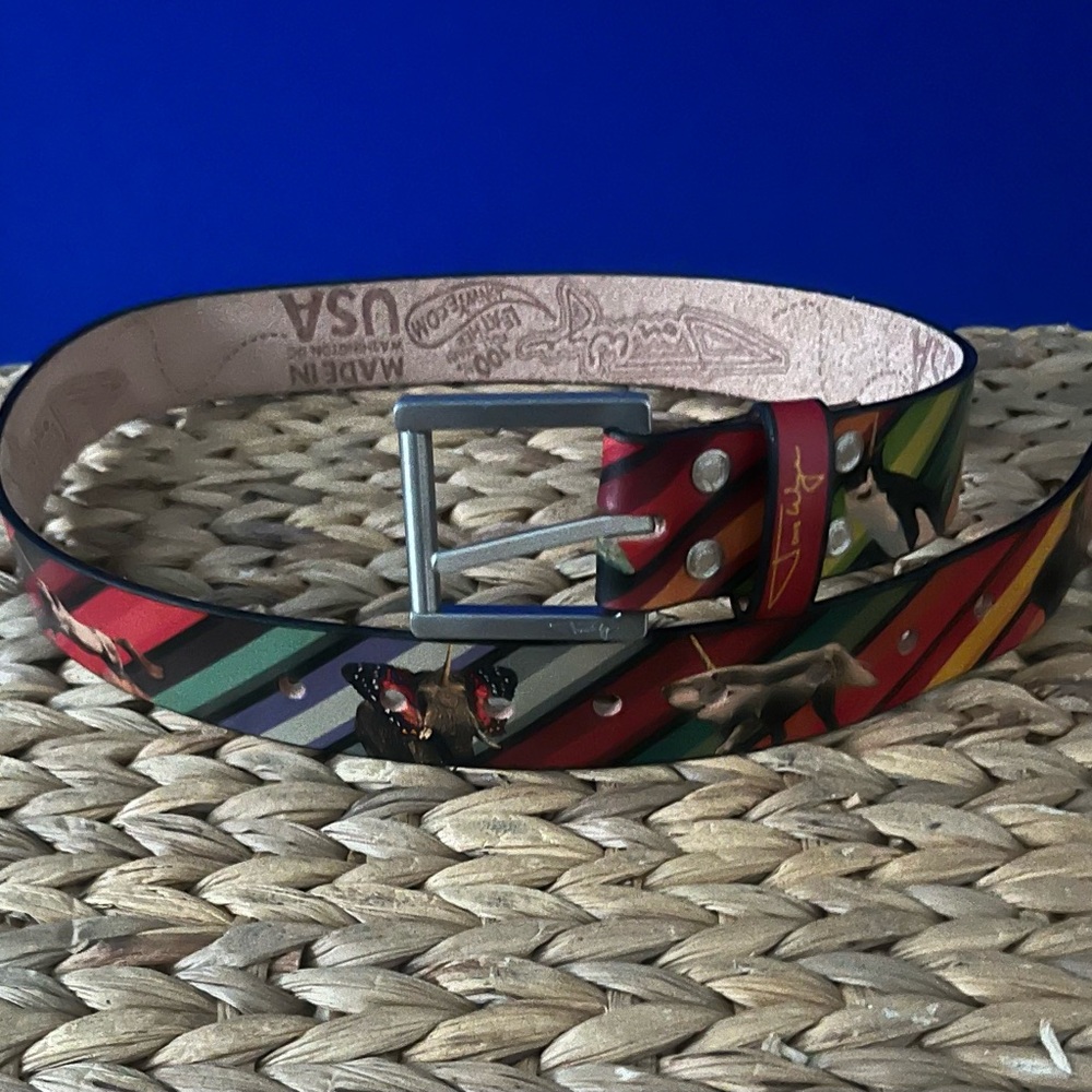 Jonathan Wye Handmade in the USA Graphic Leather Unicorn Animal Belt/Multi Color